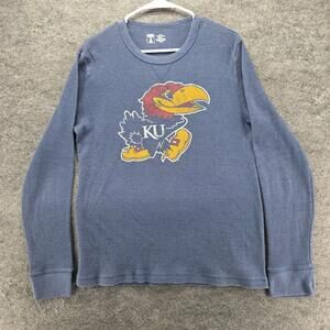 Kansas Jayhawks Shirt Mens L Blue NCAA Basketball Thermal Jayhawk T University